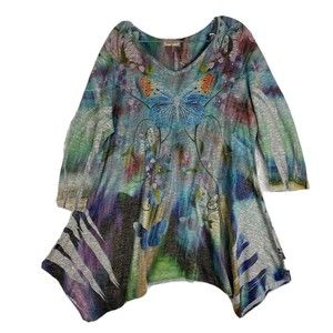 Studio Gem Q. Blouse Womens Size Large Multicolor Paisley V-Neck 3/4 Sleeve